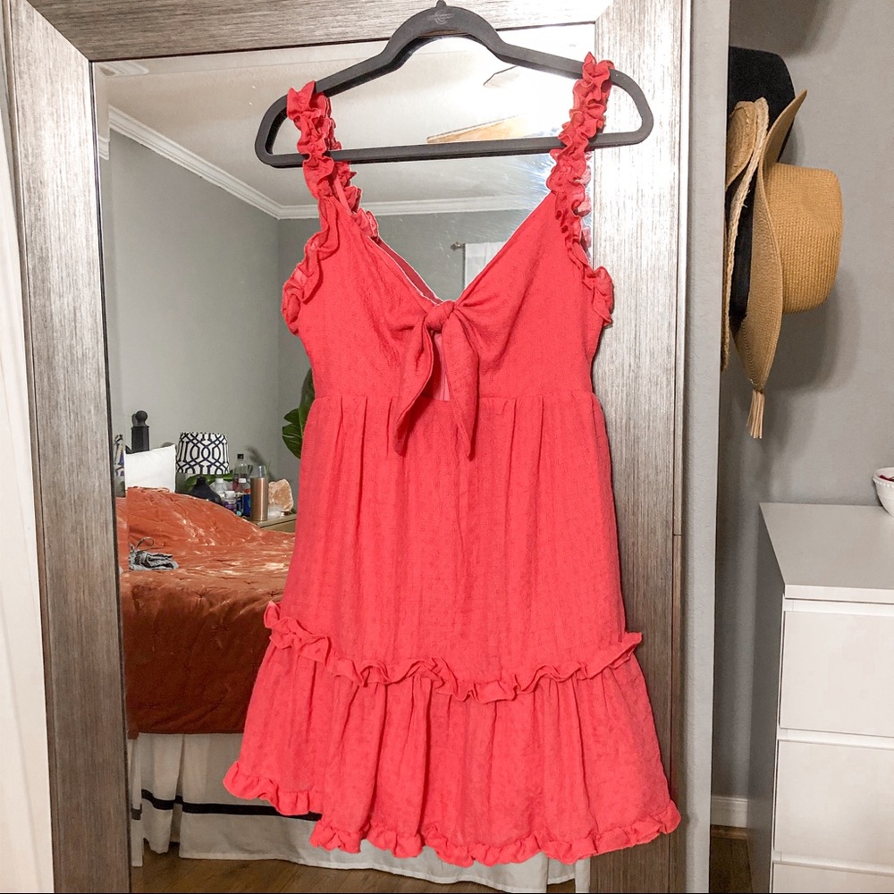 Saints + Secrets Pink Ruffle Tie Front Dress Med. - Picture 1 of 10